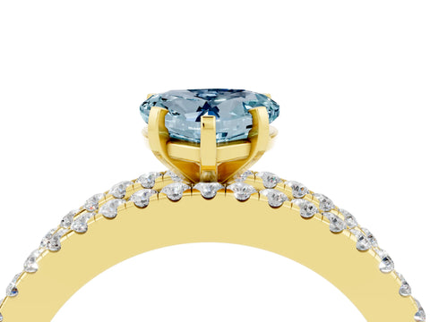 Yellow gold Heart Cut Aquamarine Solitaire Ring with Pavé and Channel Set Band_4