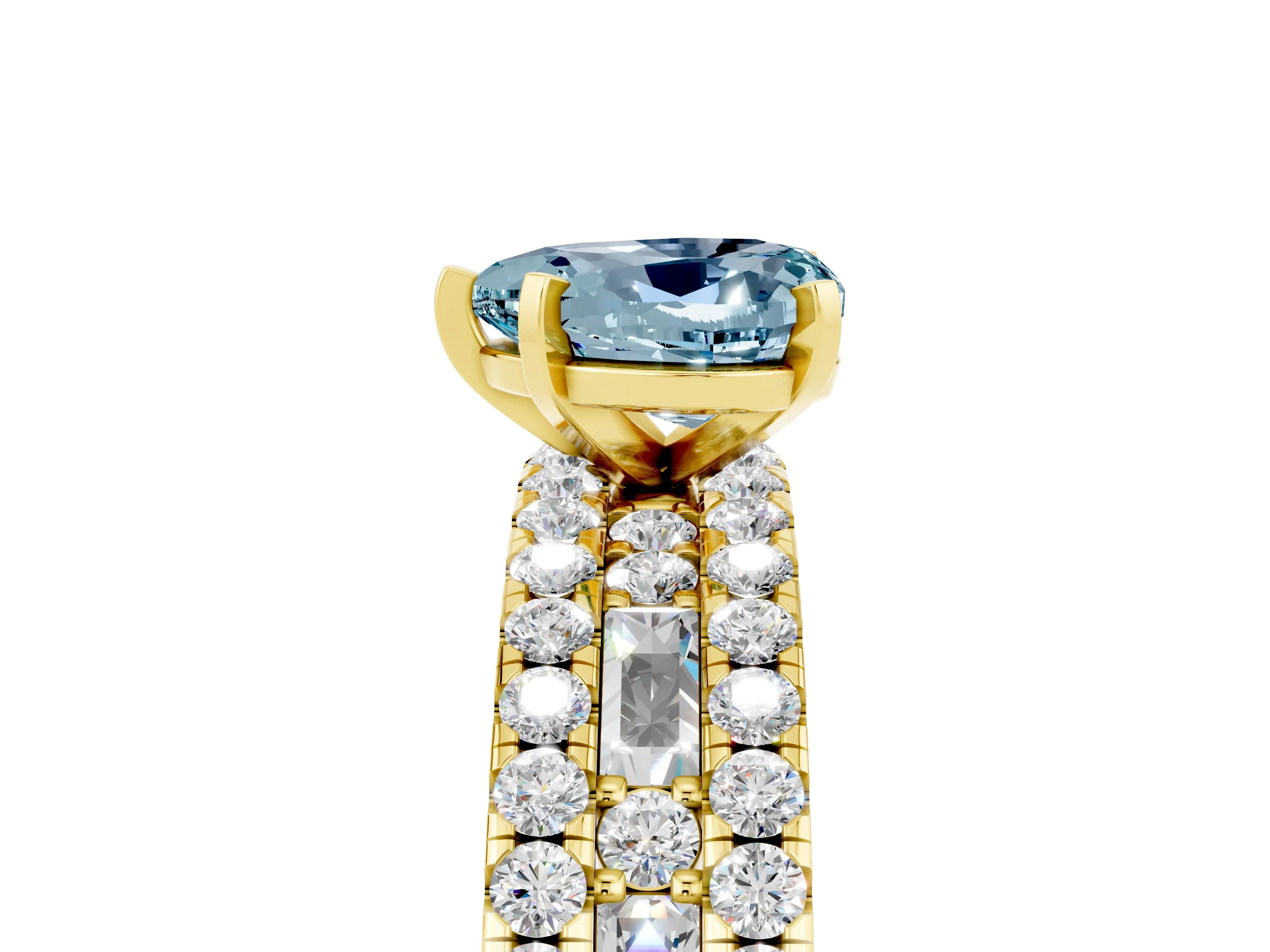 Yellow gold Heart Cut Aquamarine Solitaire Ring with Pavé and Channel Set Band_5