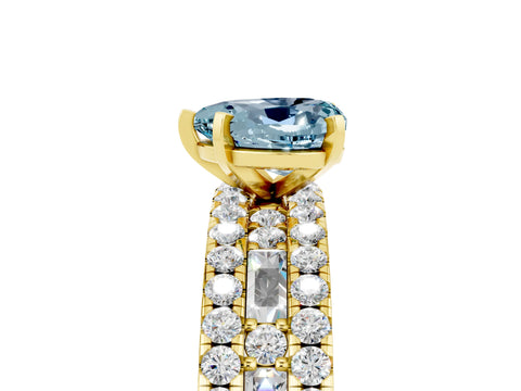 Yellow gold Heart Cut Aquamarine Solitaire Ring with Pavé and Channel Set Band_5