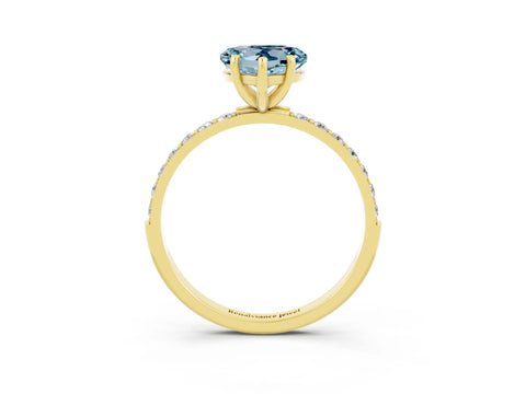 Yellow gold Heart Cut Aquamarine Solitaire Ring with Pave Band and Four Prong Setting_15