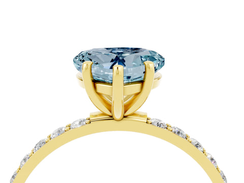 Yellow gold Heart Cut Aquamarine Solitaire Ring with Pave Band and Four Prong Setting_16