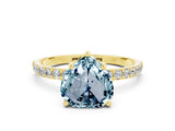 Yellow gold Heart Cut Aquamarine Solitaire Ring with Pave Band and Four Prong Setting_24