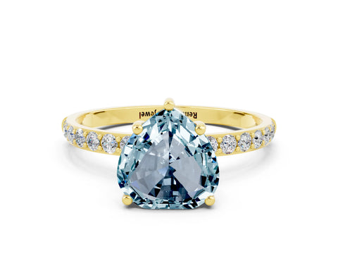 Yellow gold Heart Cut Aquamarine Solitaire Ring with Pave Band and Four Prong Setting_24