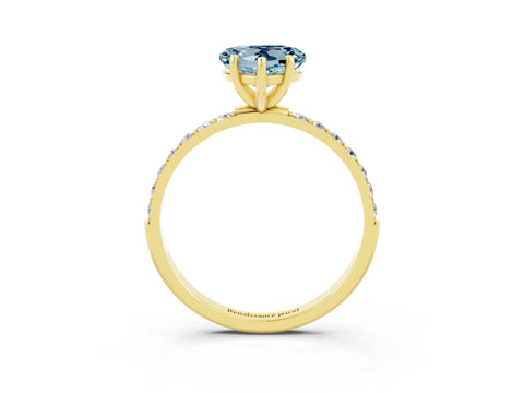 Yellow gold Heart Cut Aquamarine Solitaire Ring with Pave Band and Four Prong Setting_27