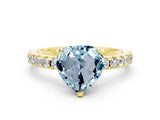 Yellow gold Heart Cut Aquamarine Solitaire Ring with Round  Pavé Band and Four-Prong Setting_36