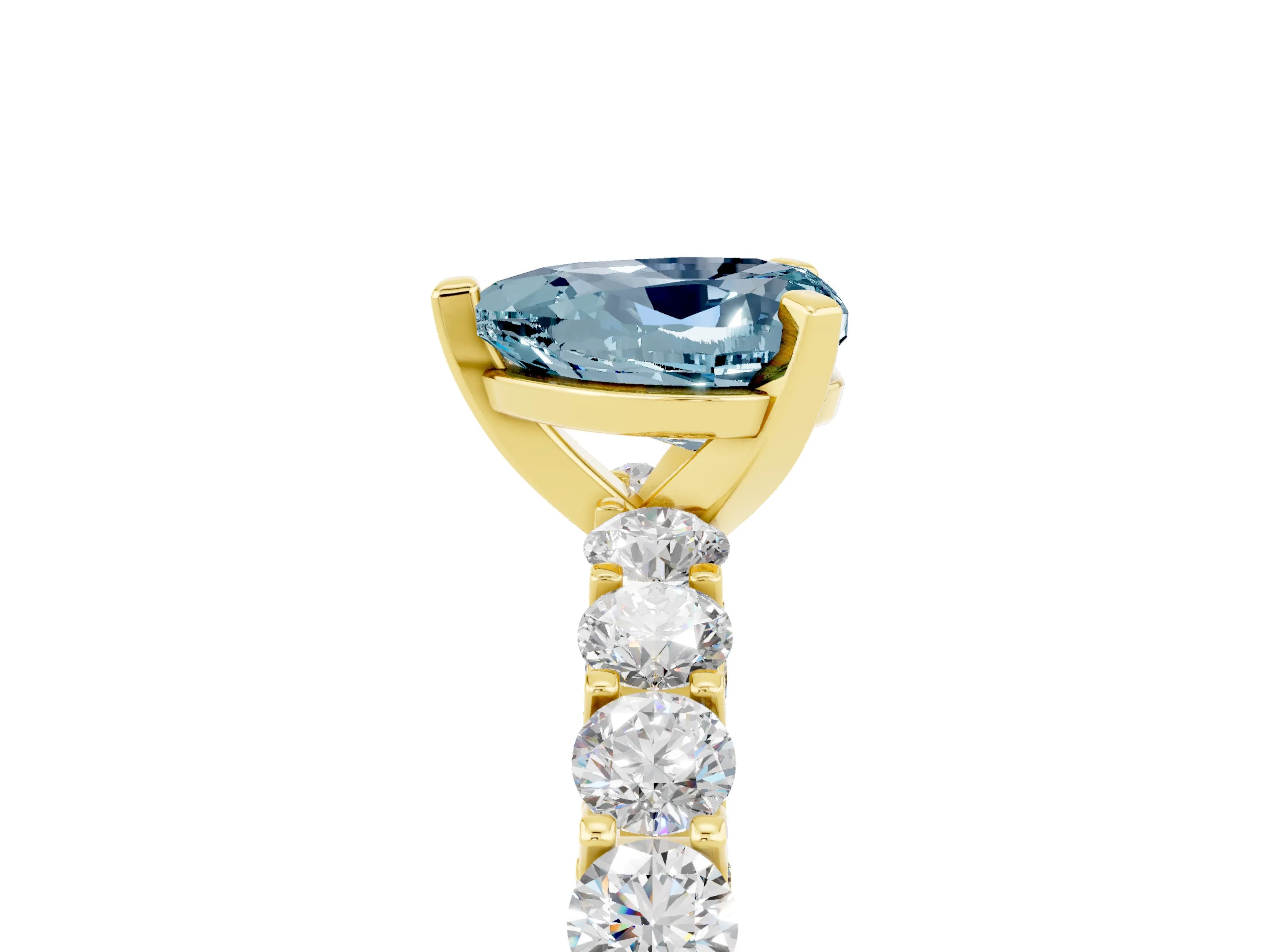 Yellow gold Heart Cut Aquamarine Solitaire Ring with Shared Prong Pavé Band and Four-Prong Setting_17