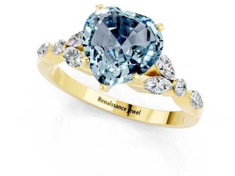 Yellow gold Heart Cut Aquamarine Solitaire Ring with Side Stones and Four-Prong Setting_13