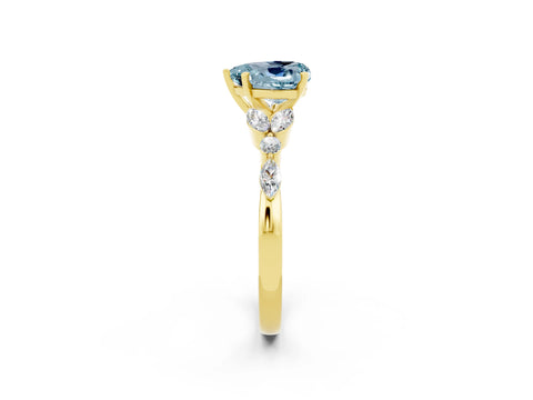 Yellow gold Heart Cut Aquamarine Solitaire Ring with Side Stones and Four-Prong Setting_14