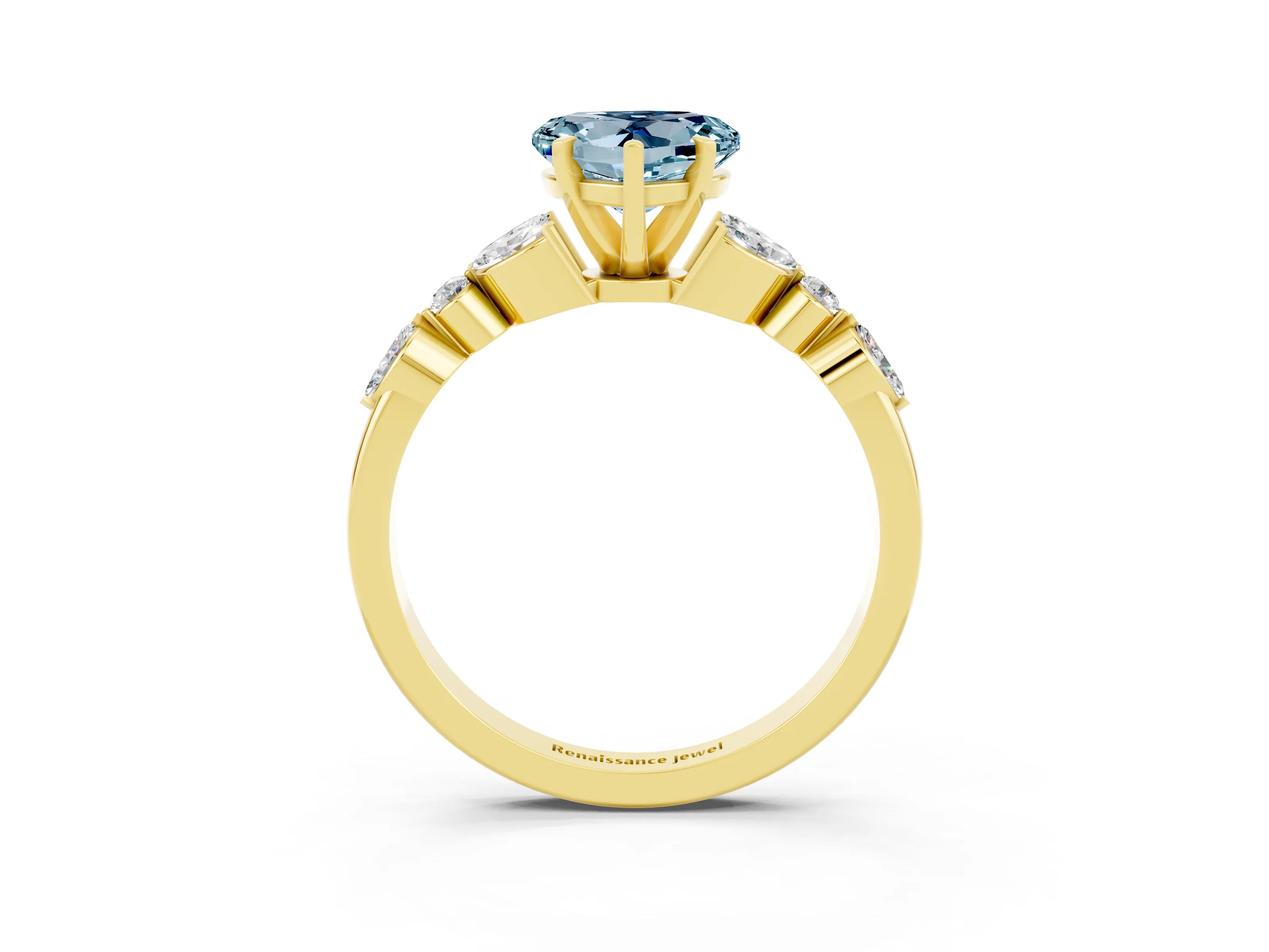 Yellow gold Heart Cut Aquamarine Solitaire Ring with Side Stones and Four-Prong Setting_15