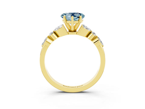 Yellow gold Heart Cut Aquamarine Solitaire Ring with Side Stones and Four-Prong Setting_15