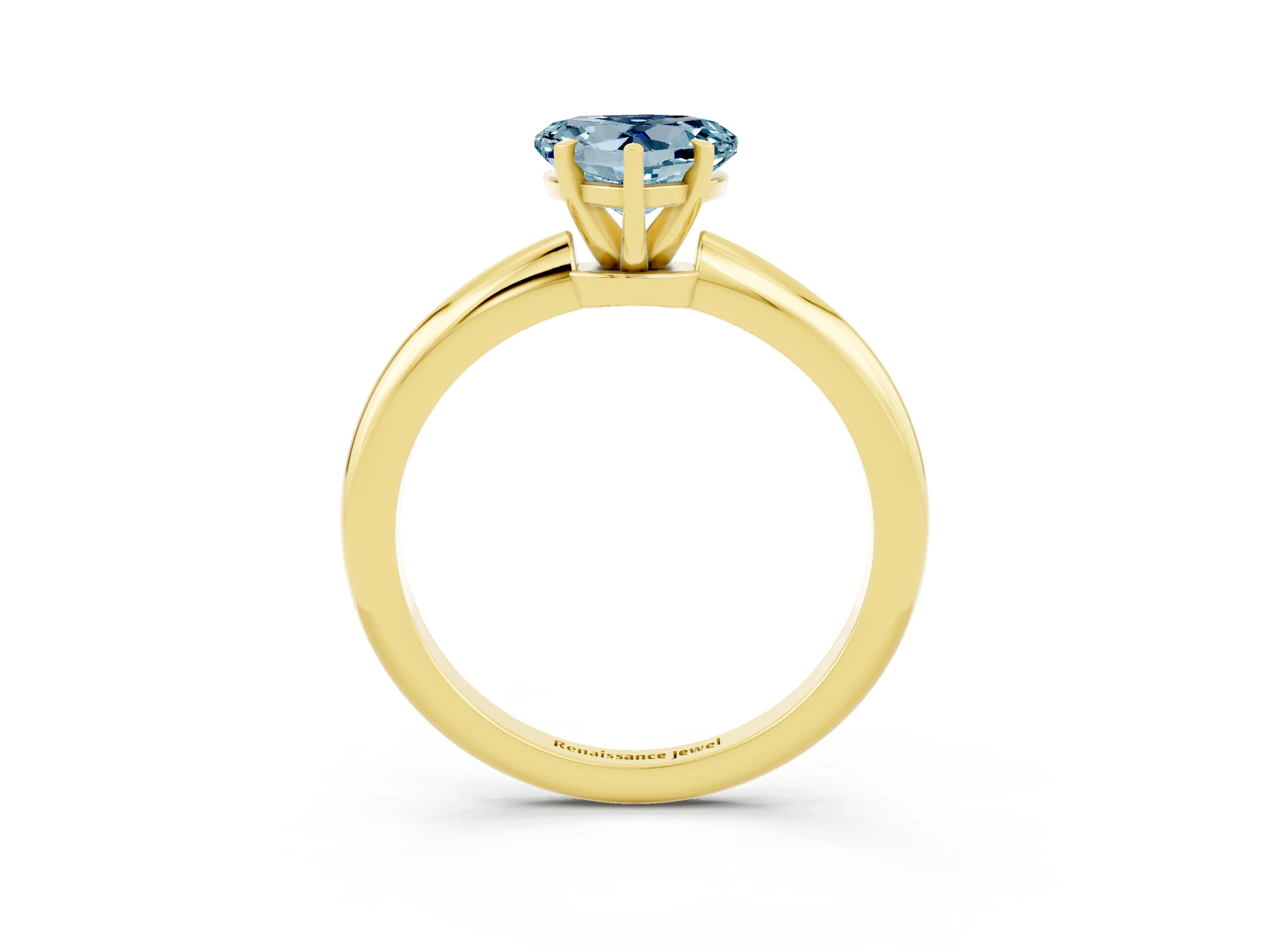 Yellow gold Heart Cut Aquamarine Solitaire Ring with Six-Prong Setting and Classic Band_3