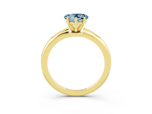 Yellow gold Heart Cut Aquamarine Solitaire Ring with Six-Prong Setting and Classic Band