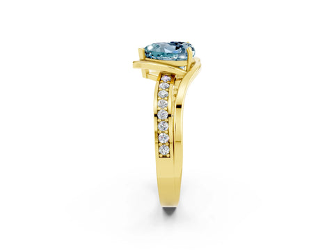 Yellow gold Heart Cut Aquamarine Solitaire Ring with Split Shank and Prong Setting_2