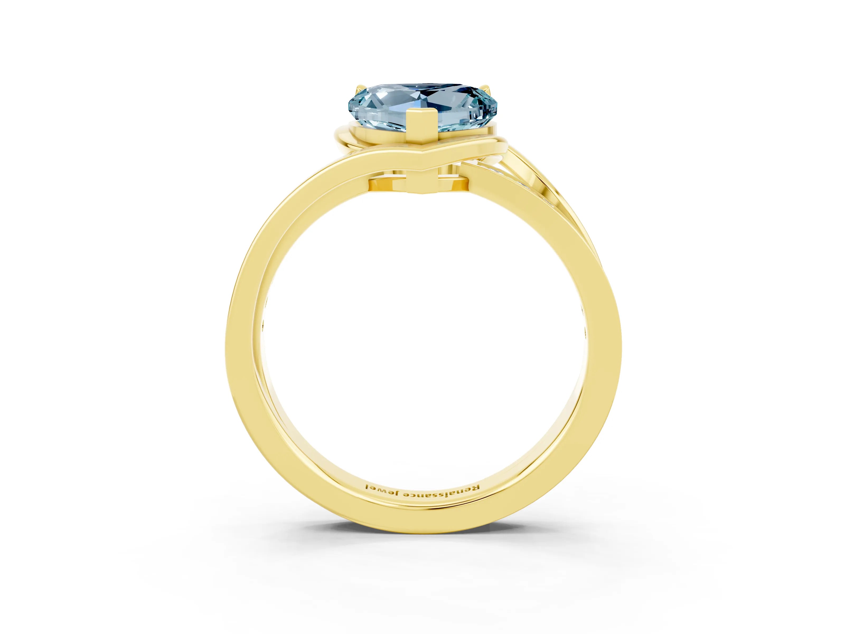 Yellow gold Heart Cut Aquamarine Solitaire Ring with Split Shank and Prong Setting_3