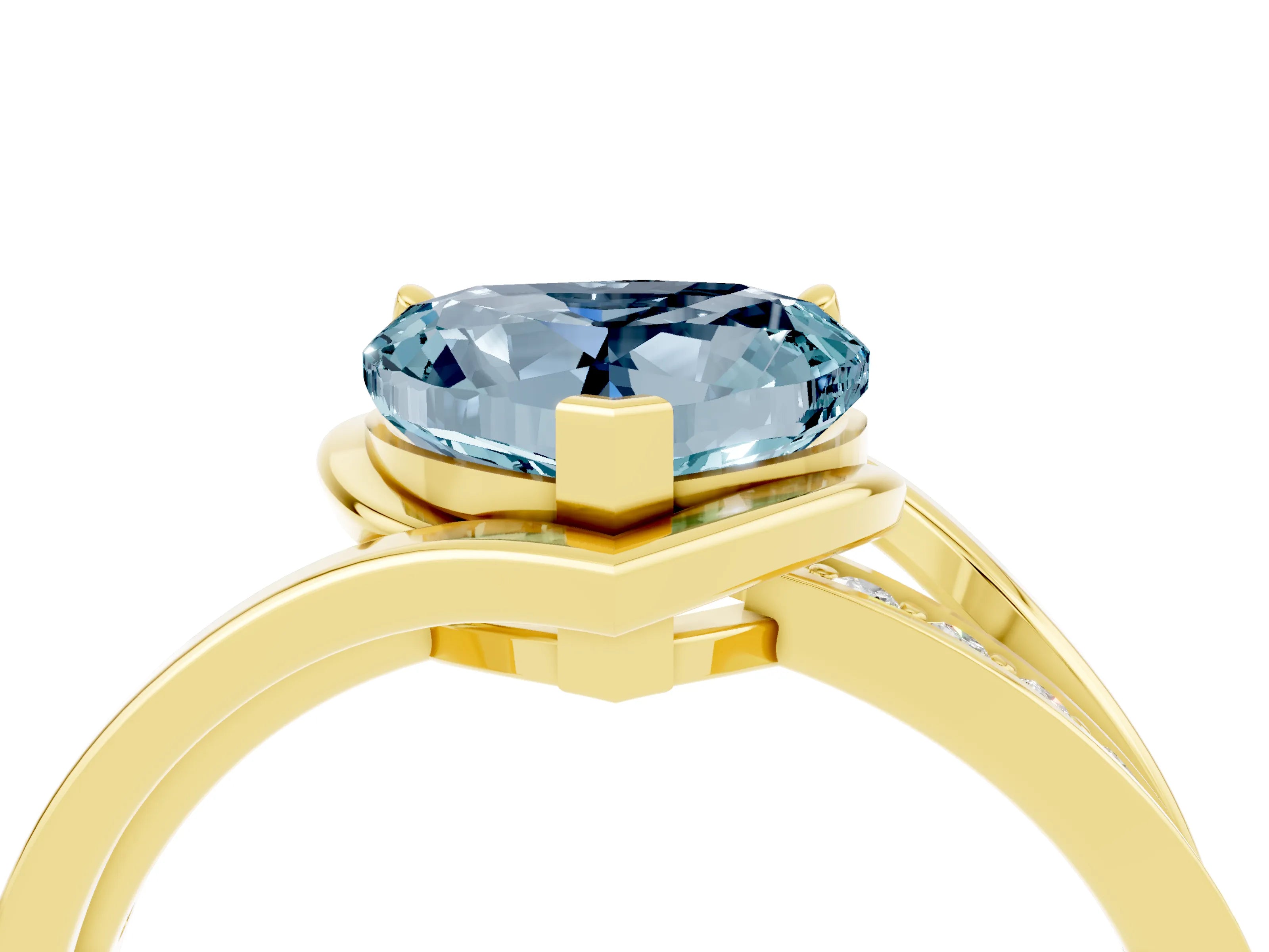 Yellow gold Heart Cut Aquamarine Solitaire Ring with Split Shank and Prong Setting_4