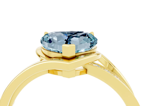 Yellow gold Heart Cut Aquamarine Solitaire Ring with Split Shank and Prong Setting_4