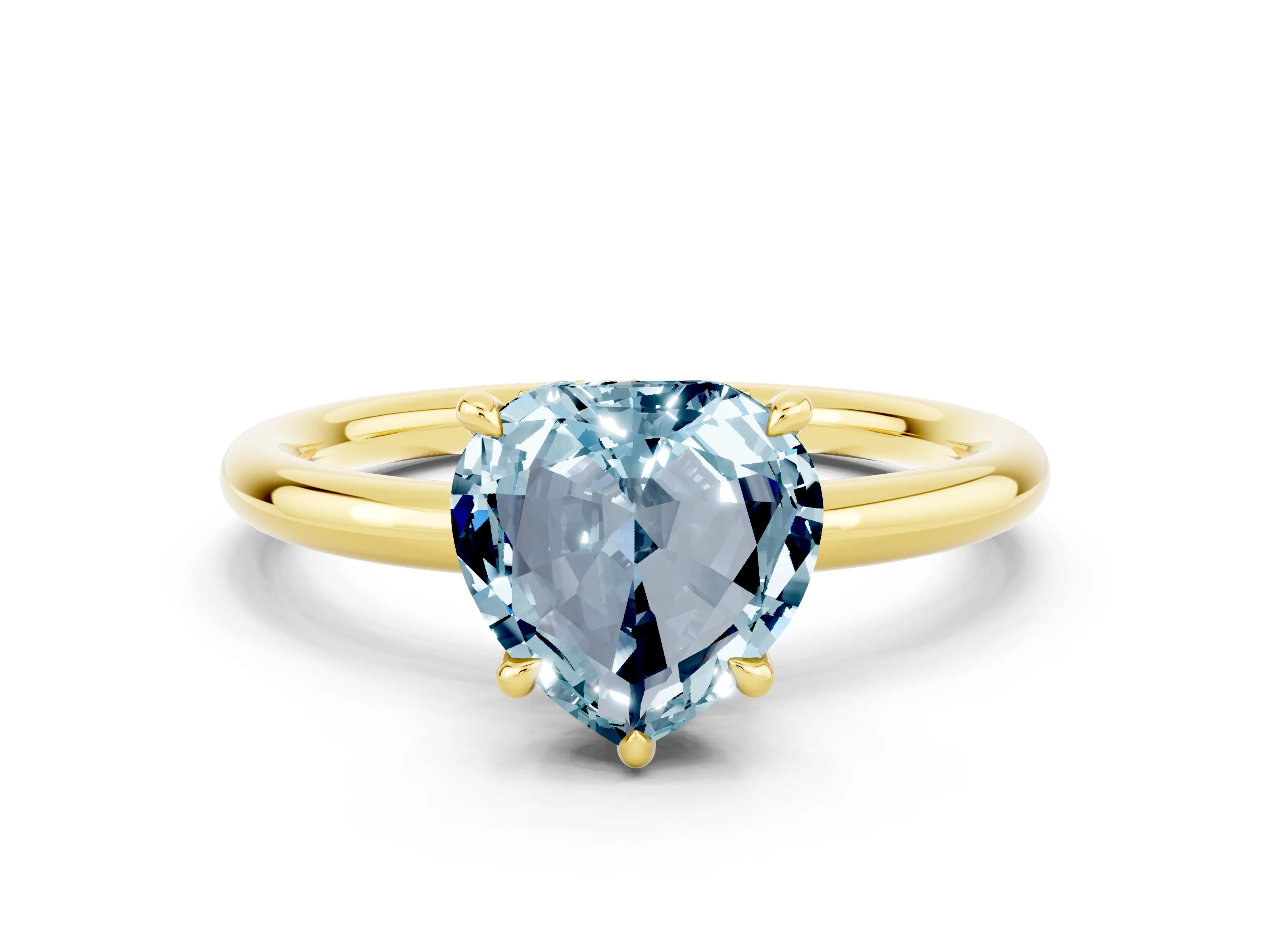 Yellow gold Heart Cut Aquamarine Solitaire Ring with Thin Band and Four-Prong Setting