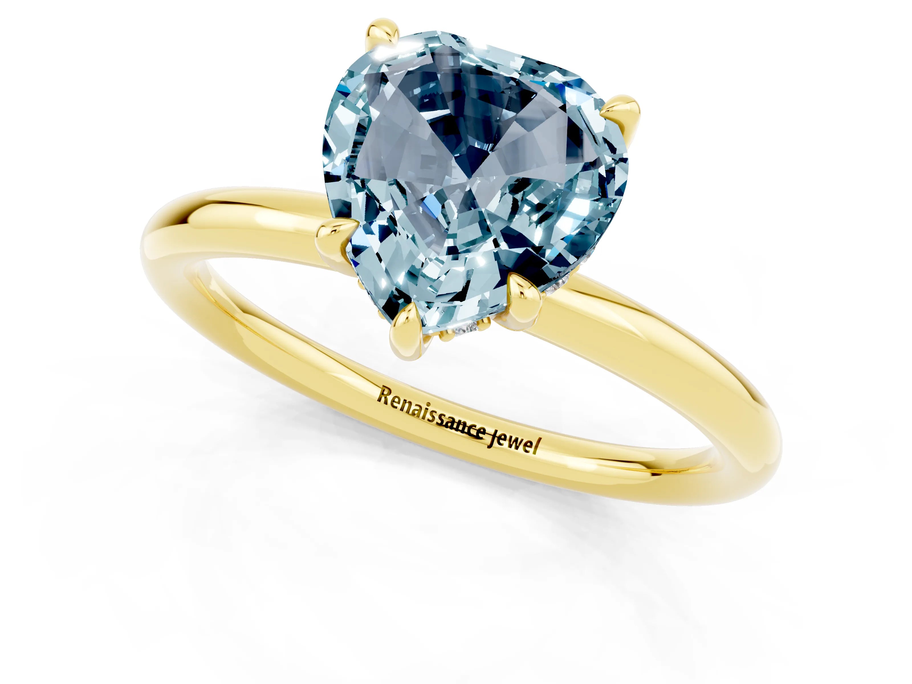 Yellow gold Heart Cut Aquamarine Solitaire Ring with Thin Band and Four-Prong Setting_1