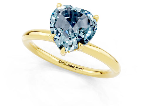 Yellow gold Heart Cut Aquamarine Solitaire Ring with Thin Band and Four-Prong Setting_1