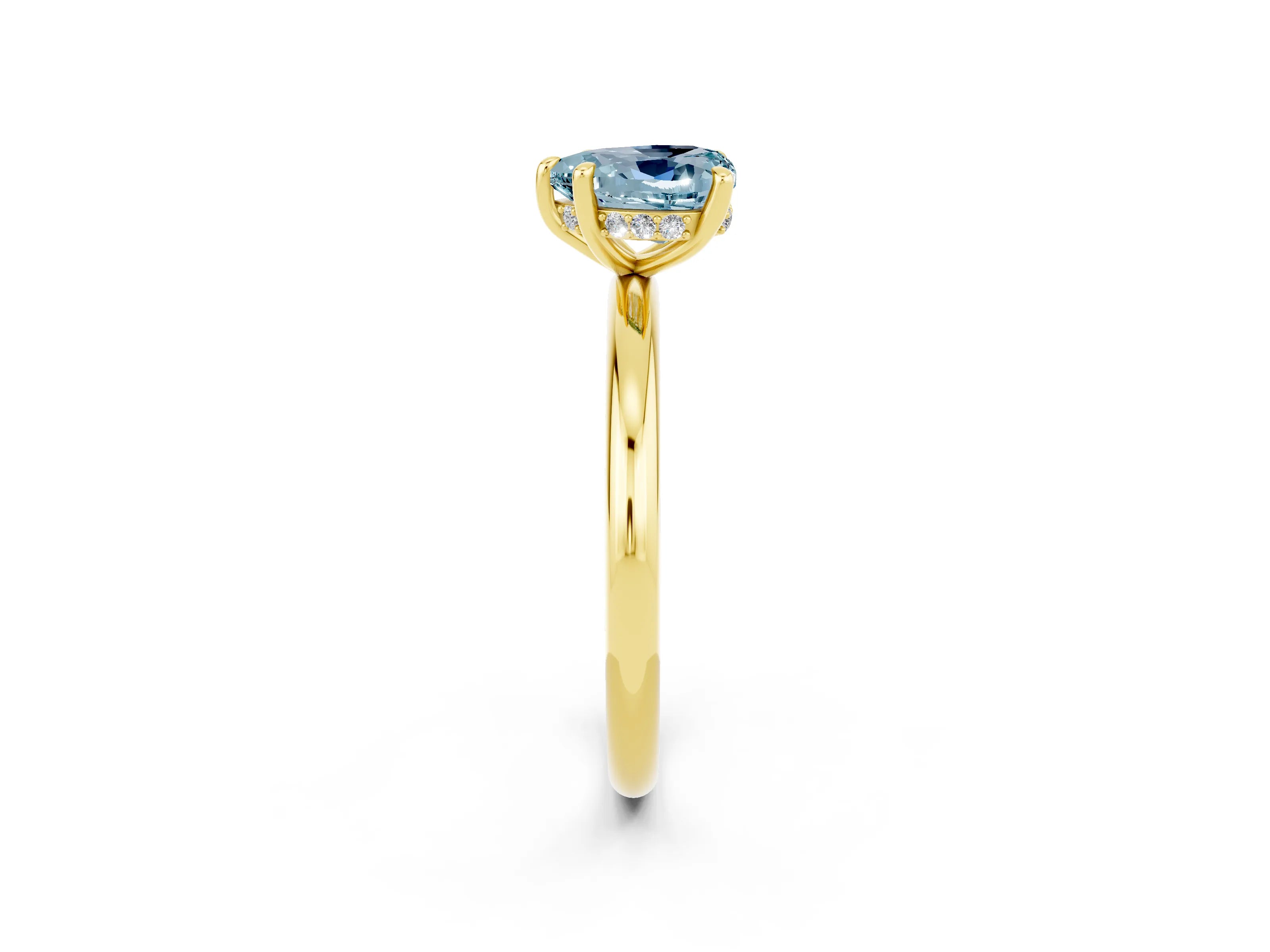 Yellow gold Heart Cut Aquamarine Solitaire Ring with Thin Band and Four-Prong Setting_2