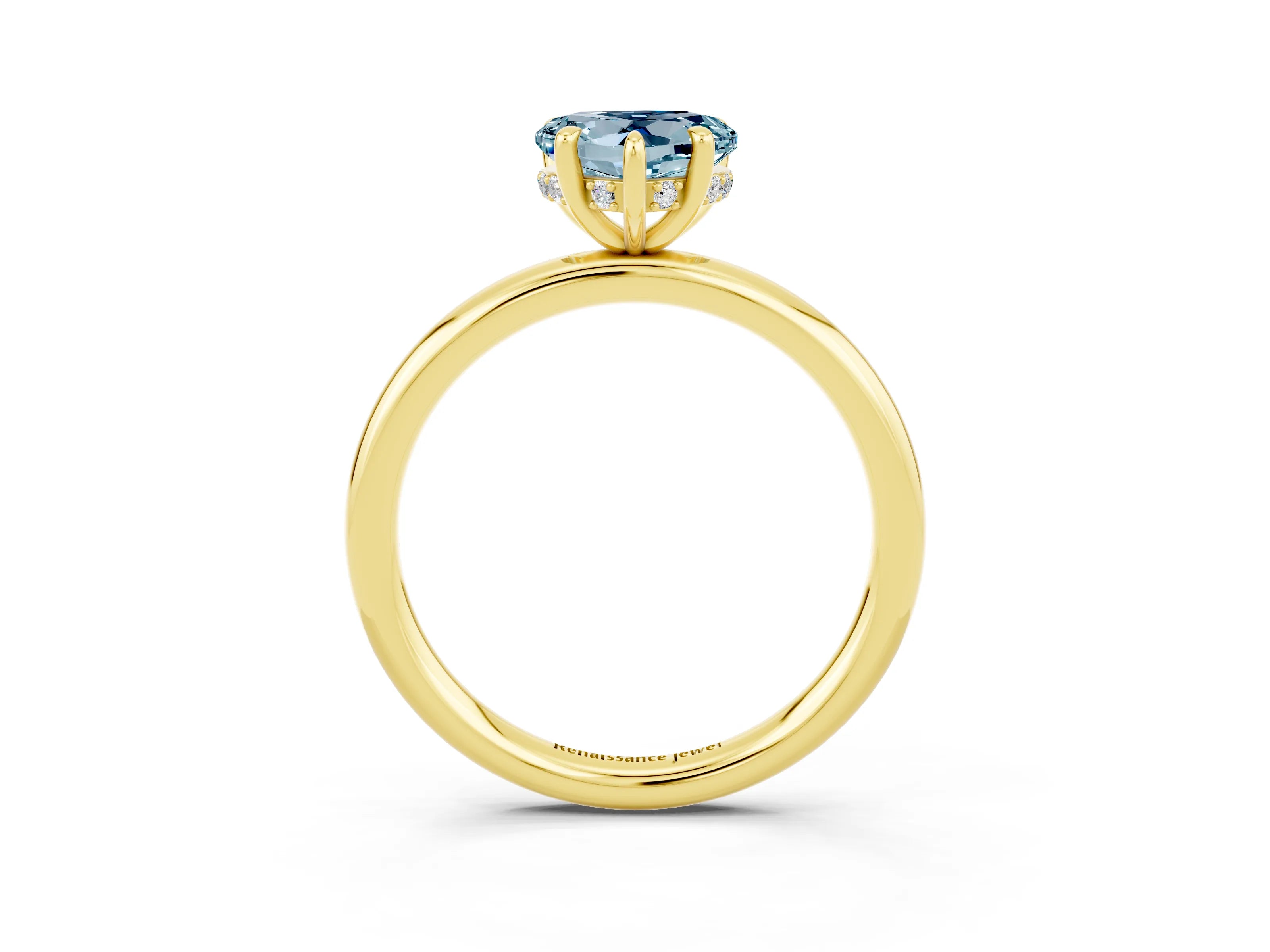 Yellow gold Heart Cut Aquamarine Solitaire Ring with Thin Band and Four-Prong Setting_3
