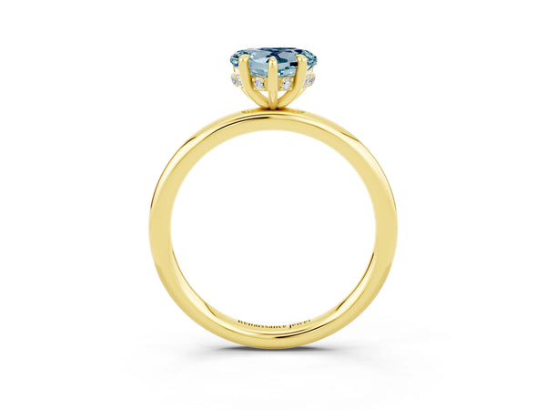 Yellow gold Heart Cut Aquamarine Solitaire Ring with Thin Band and Four-Prong Setting