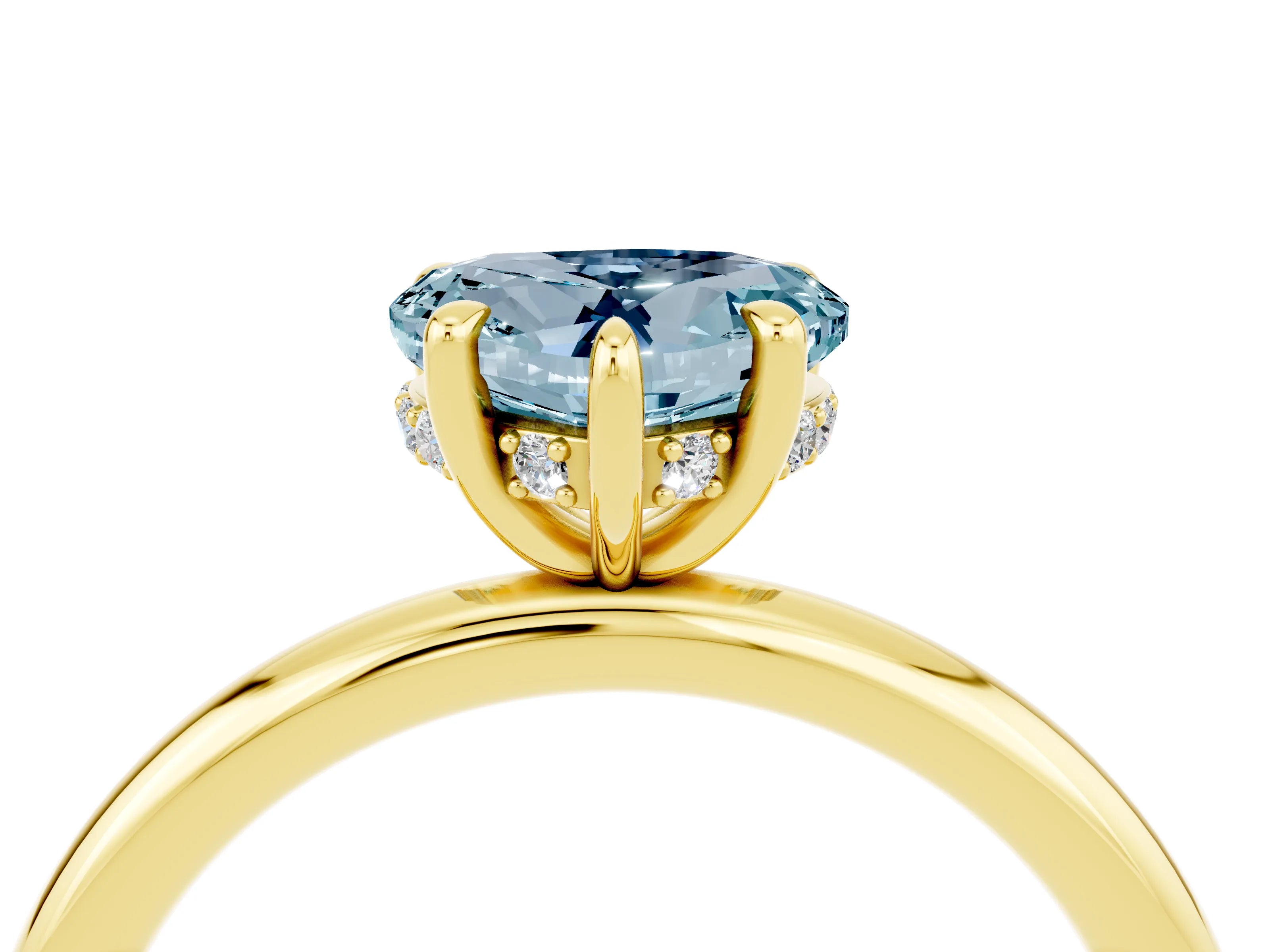 Yellow gold Heart Cut Aquamarine Solitaire Ring with Thin Band and Four-Prong Setting_4