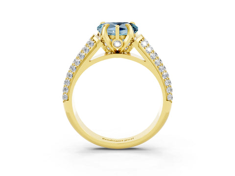 Yellow gold Heart Cut Aquamarine Solitaire Ring with Three-Row Pavé Band and Four-Prong Setting_15