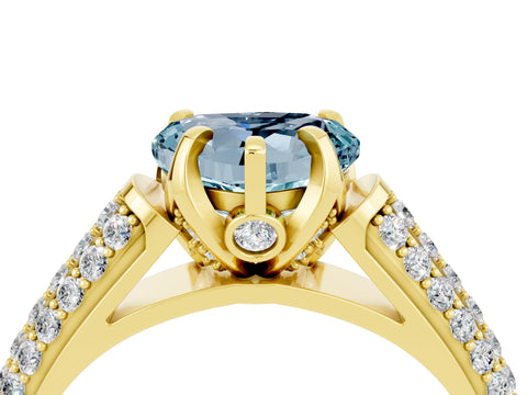 Yellow gold Heart Cut Aquamarine Solitaire Ring with Three-Row Pavé Band and Four-Prong Setting_16