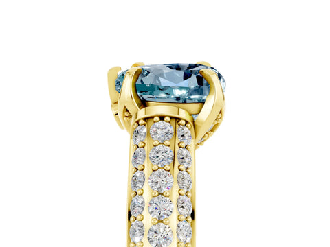 Yellow gold Heart Cut Aquamarine Solitaire Ring with Three-Row Pavé Band and Four-Prong Setting_17