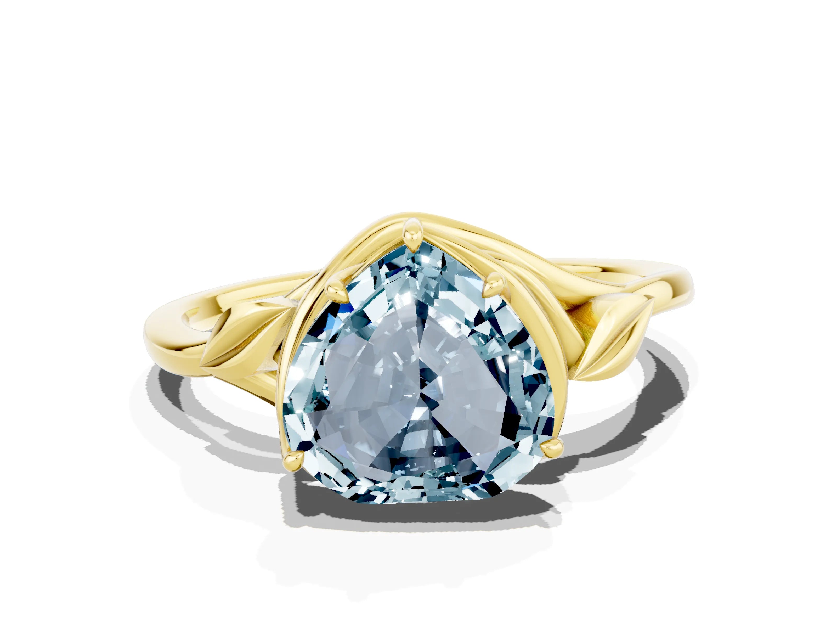 Yellow gold Heart Cut Aquamarine Solitaire Ring with Twist Band and Four-Prong Setting_24
