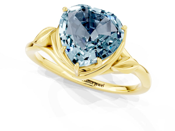Yellow gold Heart Cut Aquamarine Solitaire Ring with Twist Band and Four-Prong Setting
