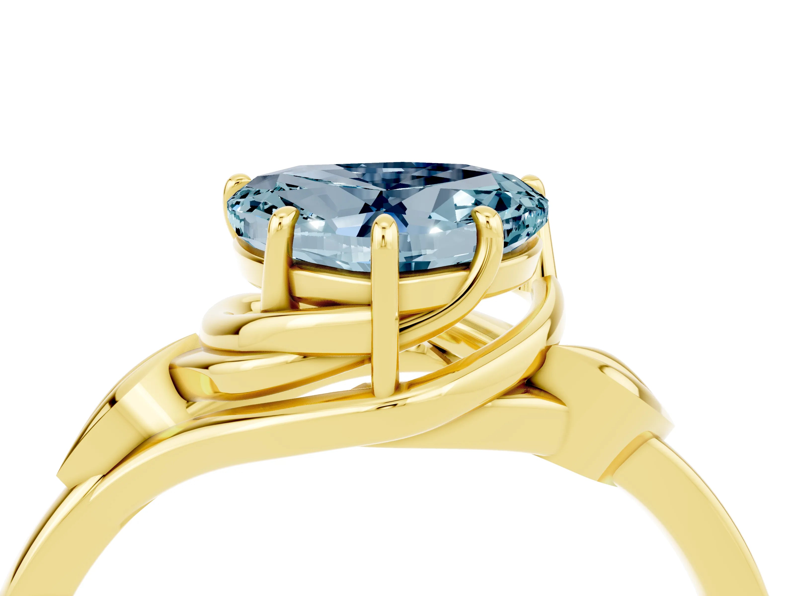 Yellow gold Heart Cut Aquamarine Solitaire Ring with Twist Band and Four-Prong Setting_28