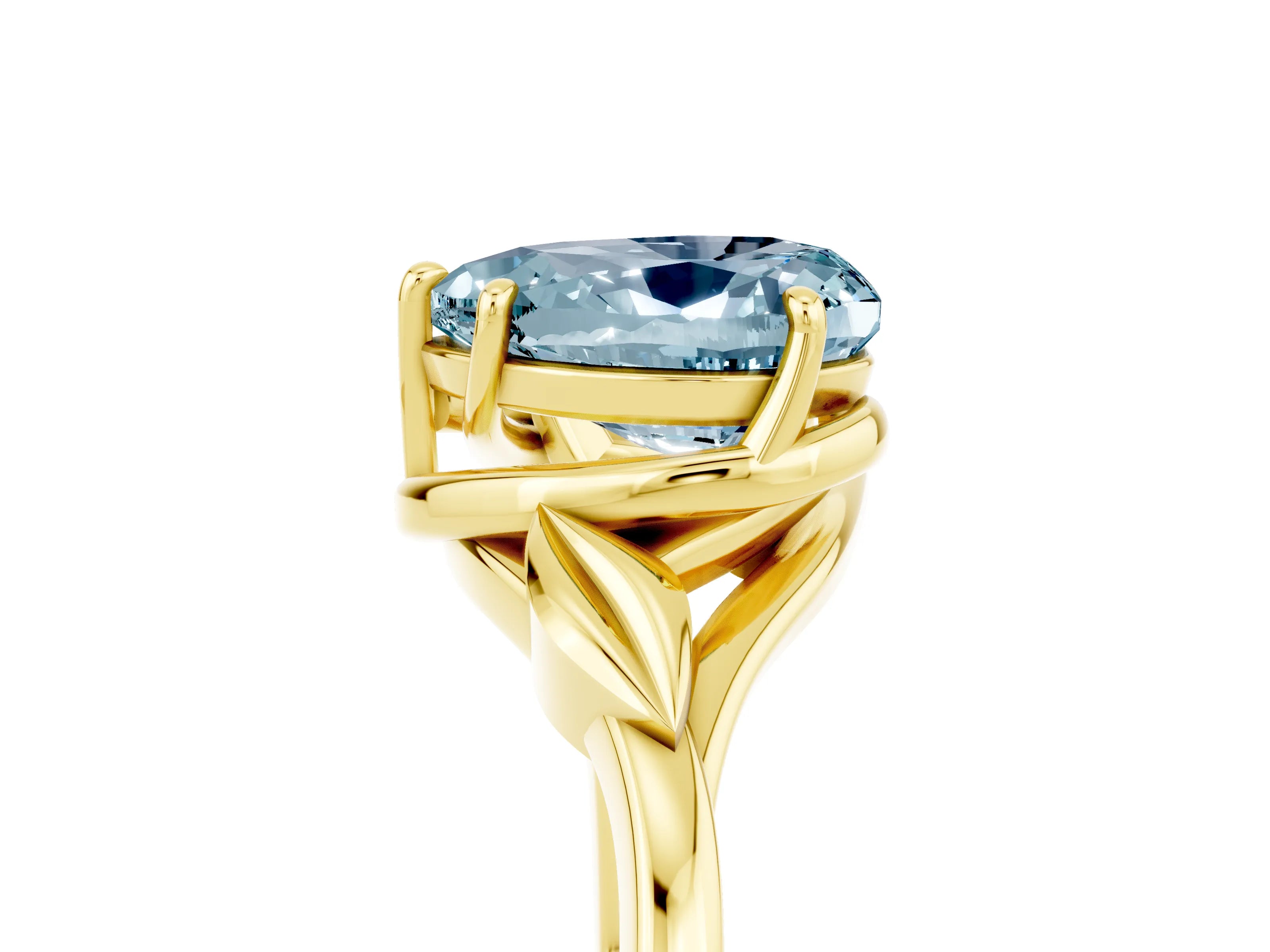 Yellow gold Heart Cut Aquamarine Solitaire Ring with Twist Band and Four-Prong Setting_29
