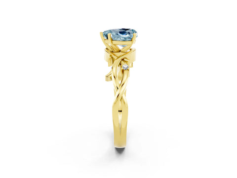 Yellow gold Heart Cut Aquamarine Solitaire Ring with Twisted Band and Prong Setting_2