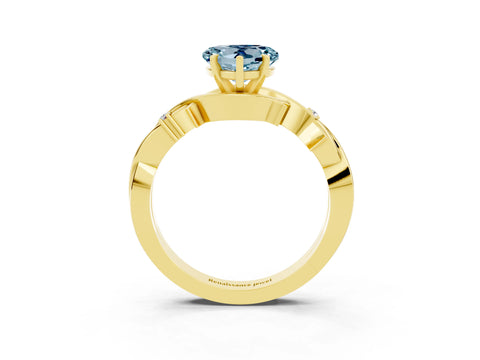 Yellow gold Heart Cut Aquamarine Solitaire Ring with Twisted Band and Prong Setting_3