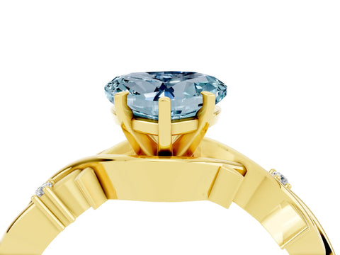 Yellow gold Heart Cut Aquamarine Solitaire Ring with Twisted Band and Prong Setting_4