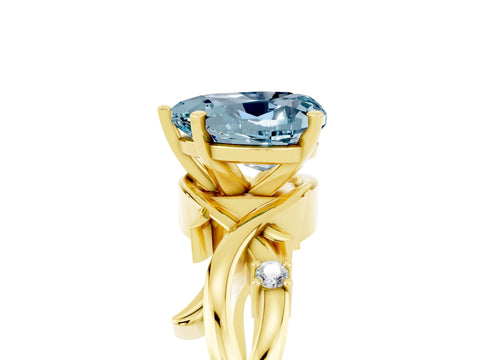 Yellow gold Heart Cut Aquamarine Solitaire Ring with Twisted Band and Prong Setting_5