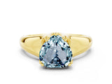 Yellow gold Heart Cut Aquamarine Solitaire Ring with Wide Band and Prong Setting