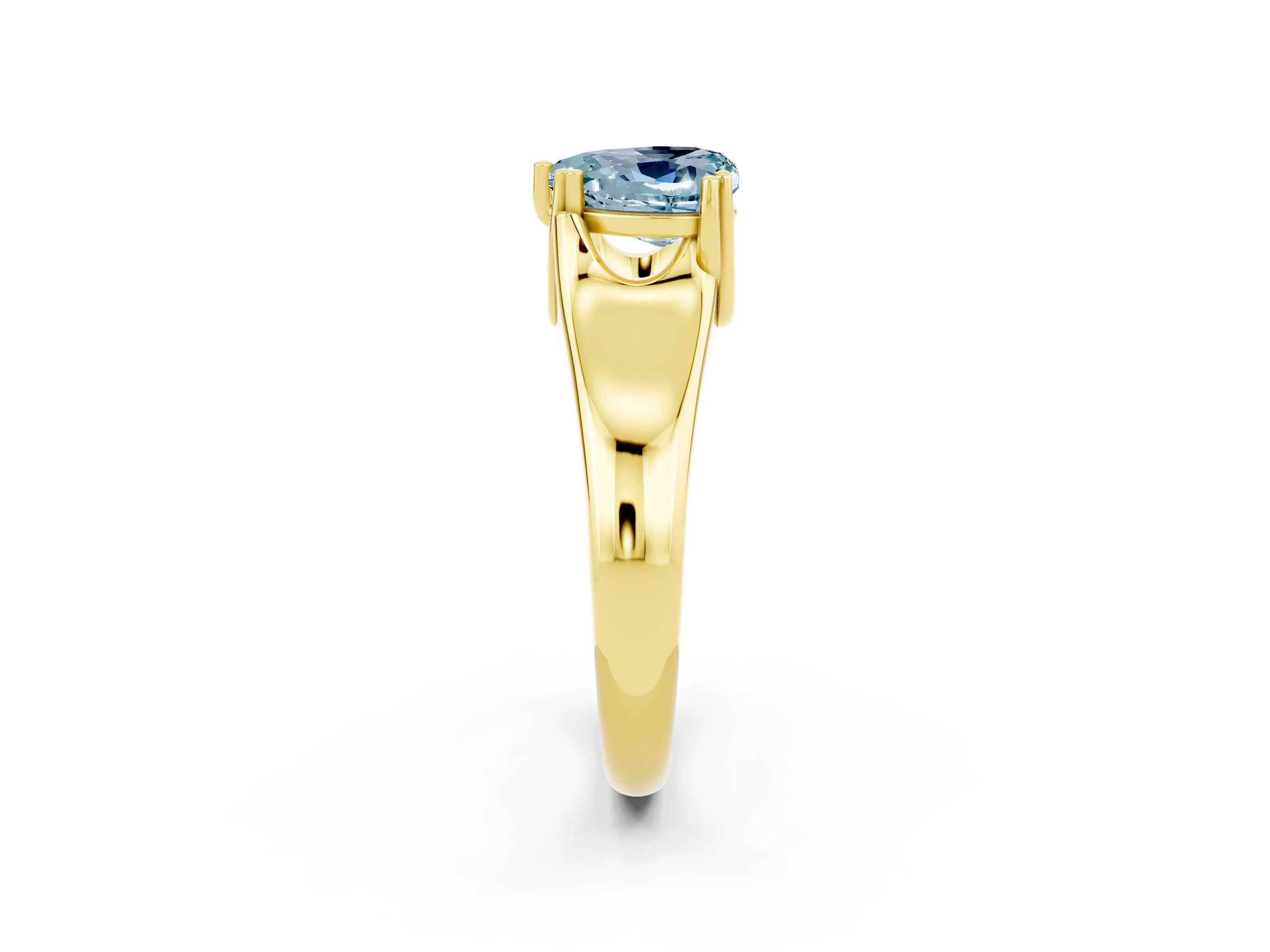 Yellow gold Heart Cut Aquamarine Solitaire Ring with Wide Band and Prong Setting_2