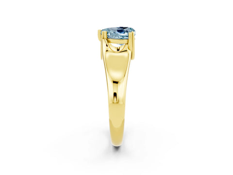 Yellow gold Heart Cut Aquamarine Solitaire Ring with Wide Band and Prong Setting_2