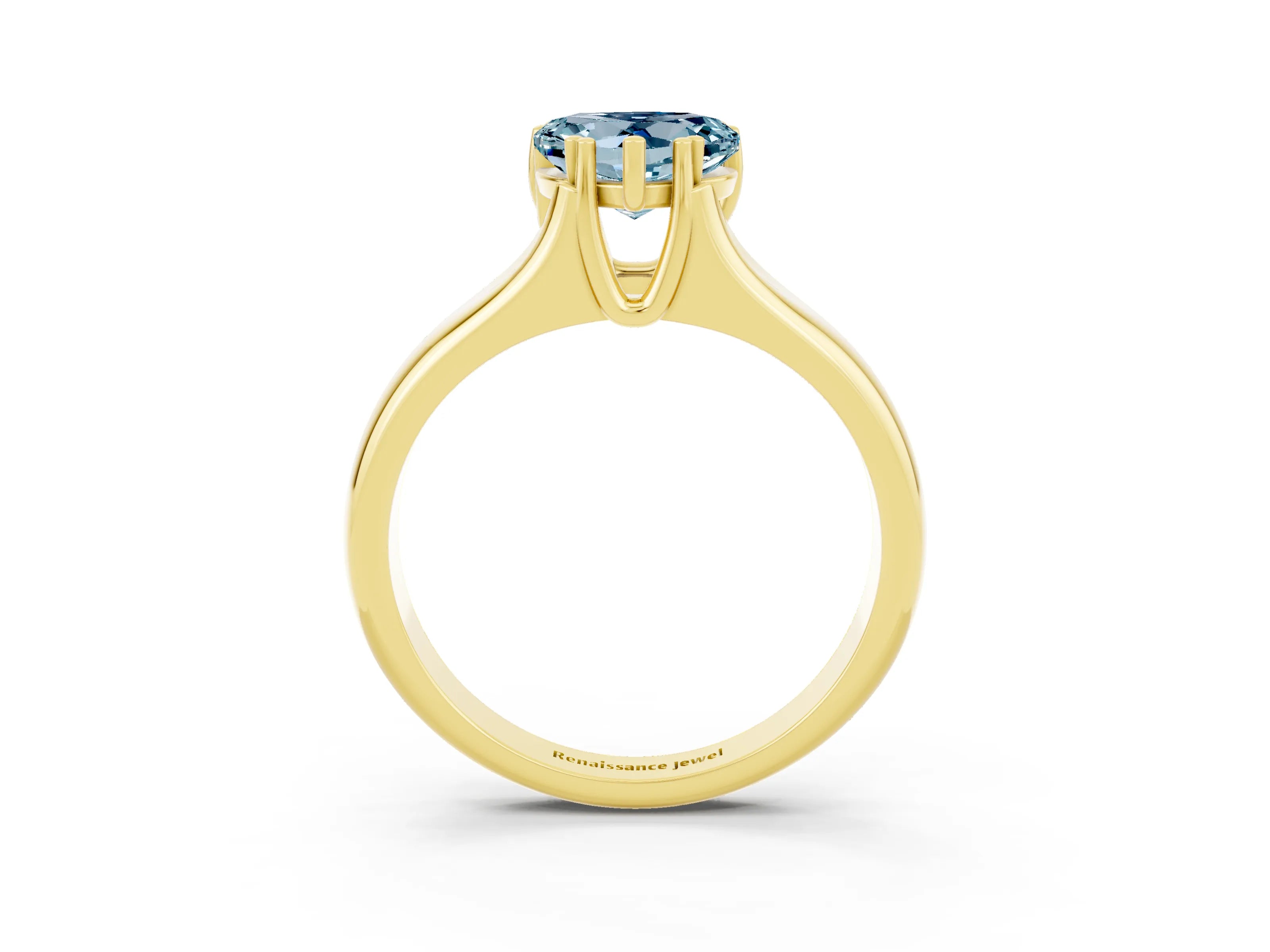 Yellow gold Heart Cut Aquamarine Solitaire Ring with Wide Band and Prong Setting_3