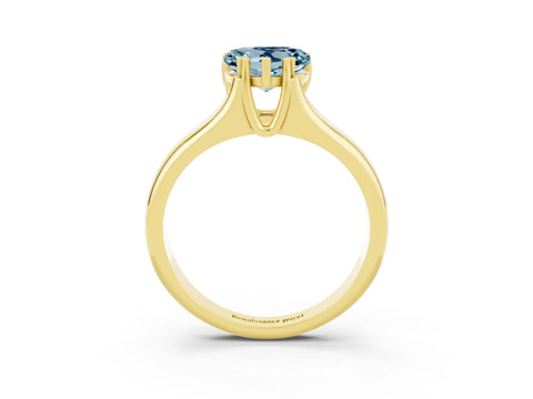 Yellow gold Heart Cut Aquamarine Solitaire Ring with Wide Band and Prong Setting_3