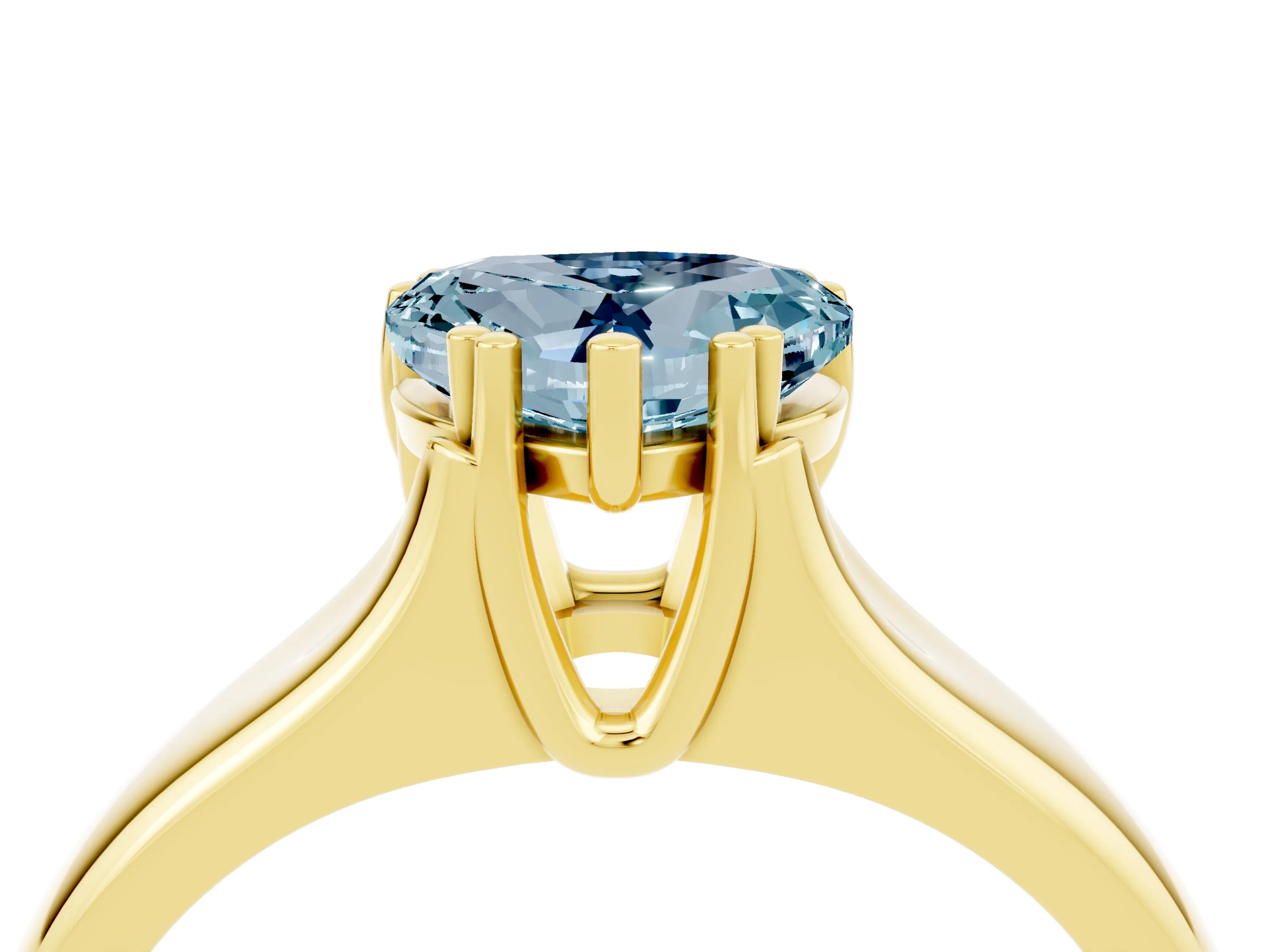 Yellow gold Heart Cut Aquamarine Solitaire Ring with Wide Band and Prong Setting_4