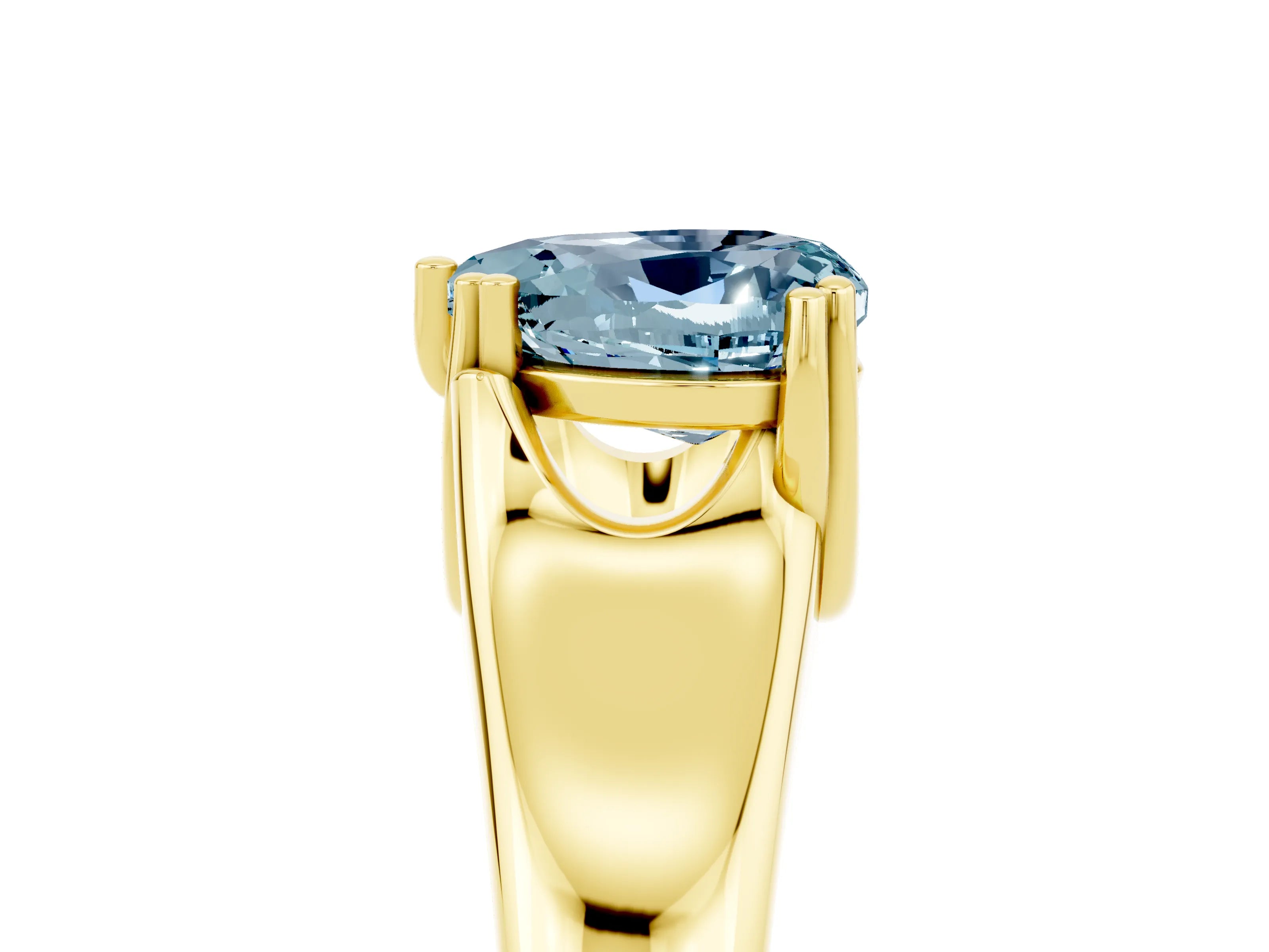 Yellow gold Heart Cut Aquamarine Solitaire Ring with Wide Band and Prong Setting_5
