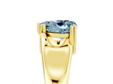 Yellow gold Heart Cut Aquamarine Solitaire Ring with Wide Band and Prong Setting_5