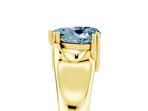 Yellow gold Heart Cut Aquamarine Solitaire Ring with Wide Band and Prong Setting_5