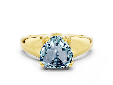 Yellow gold Heart Cut Aquamarine Solitaire Ring with Wide Band and Prong Setting