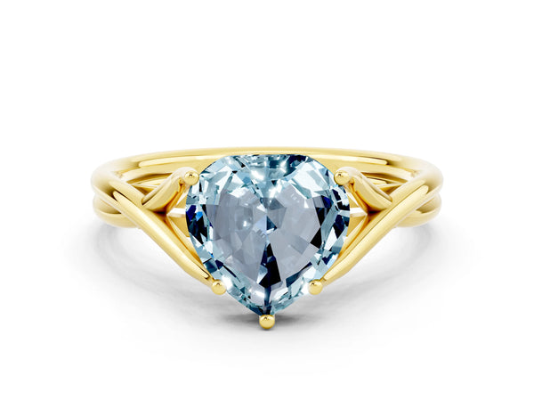 Yellow gold Heart Cut Aquamarine Solitaire Twist Band Prong Setting Ring