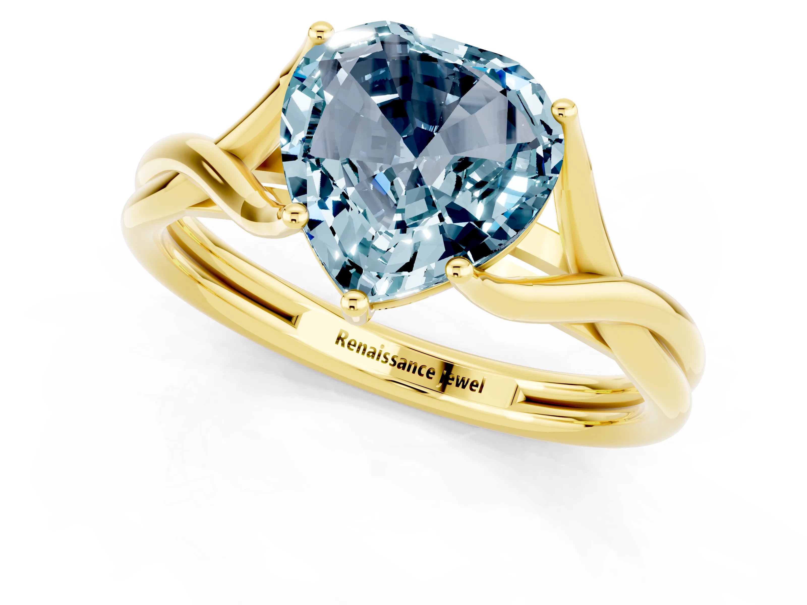 Yellow gold Heart Cut Aquamarine Solitaire Twist Band Prong Setting Ring_49